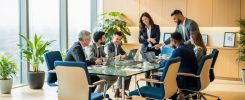 Équipe collaborant dans un bureau moderne lumineux symbolisant une employee value proposition réussie