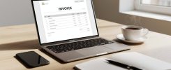 Bureau professionnel avec un ordinateur portable affichant un devis en ligne