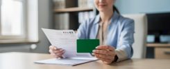 Personne consultant ses documents de Sécurité sociale à son bureau