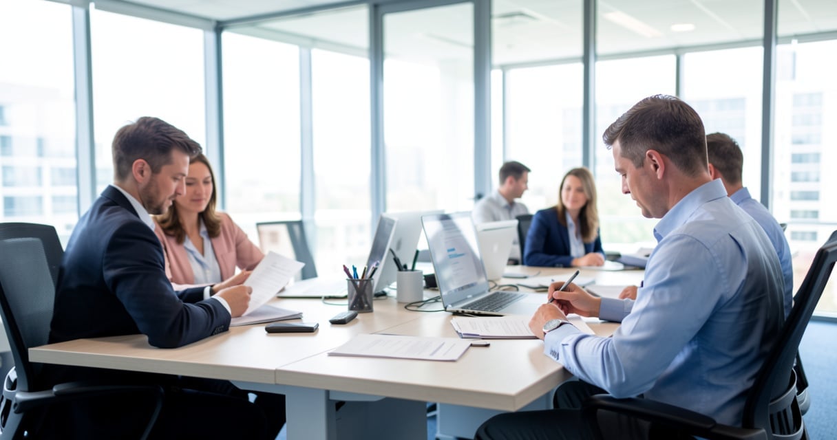 Bureau d'une societe d'assurances avec des salaries au travail