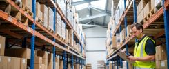 Entrepot de commerce de gros avec rayonnages et palettes