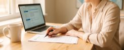 Dirigeant d'entreprise examinant des documents administratifs officiels sur son bureau