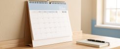 Calendrier de planning posé sur un bureau lumineux