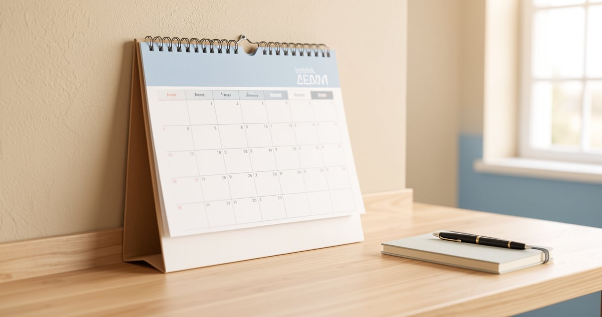 Calendrier de planning posé sur un bureau lumineux