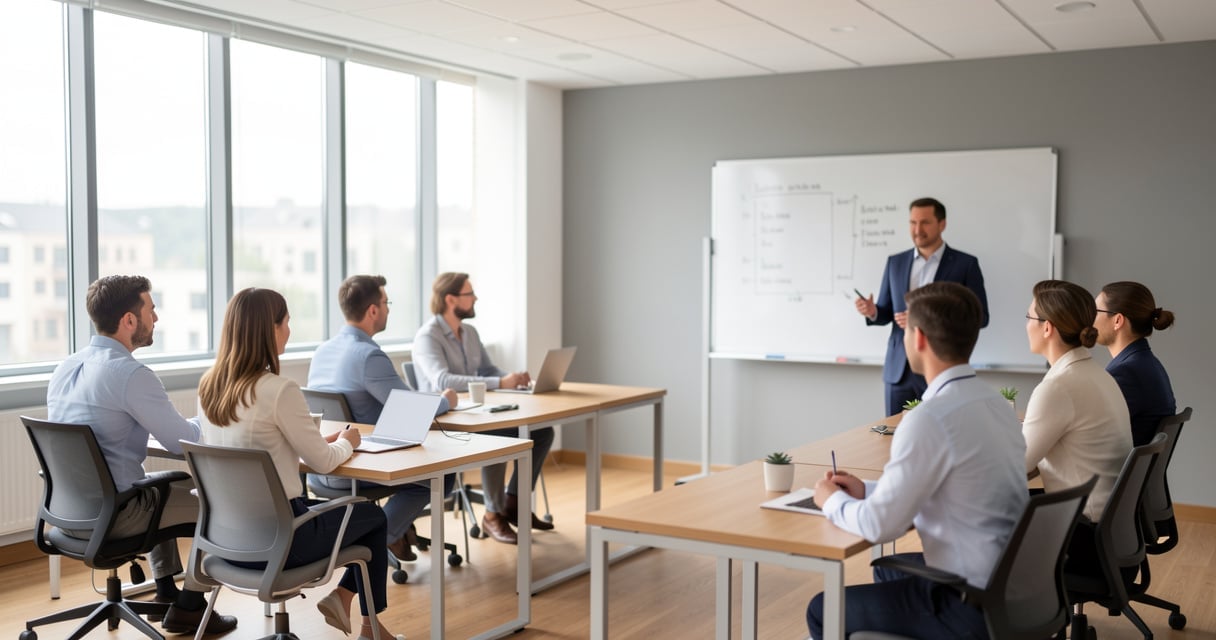 Session de formation professionnelle pour adultes dans une salle lumineuse