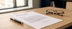 Lettre de promesse d'embauche signée posée sur un bureau avec un stylo